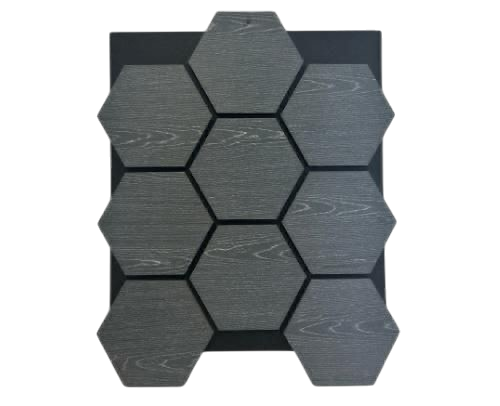 Confezione da x4 Pannelli Esagonali Acustici da Parete in Legno 700mm x 570mm Grigio Scuro
