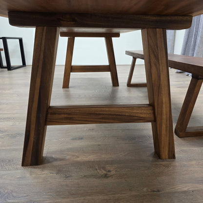 Tavolo da pranzo in noce indiano, bordo naturale, 300 x 88 cm