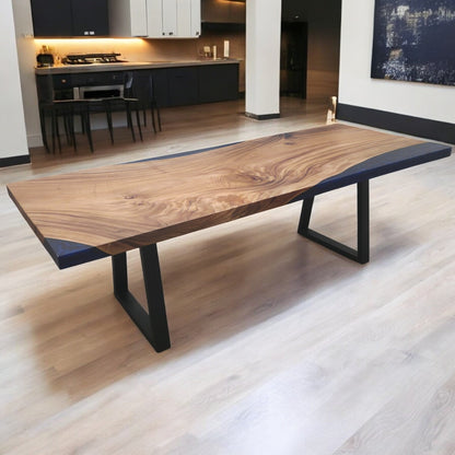 Tavolo da pranzo in noce indiano, con bordo naturale, 239 cm x 91 cm