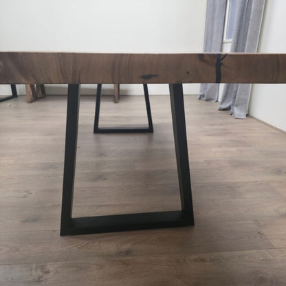 Tavolo da pranzo in noce indiano, con bordo naturale, 239 cm x 91 cm