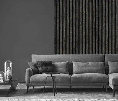 Pannello murale fonoassorbente a doghe effetto marmo nero e oro 240 cm x 60 cm